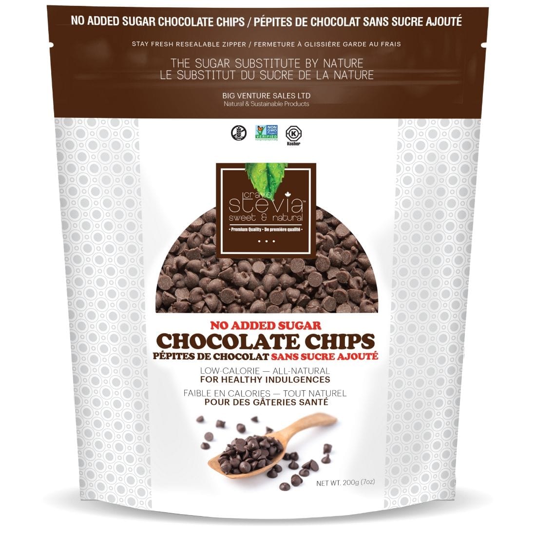 Crave Stevia Chocolate Chips, 200g Resealable Pouch