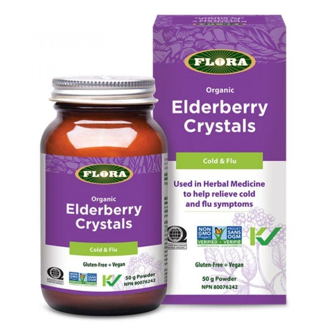Flora Elderberry Crystals, Organic, Cold and Flu, 50g