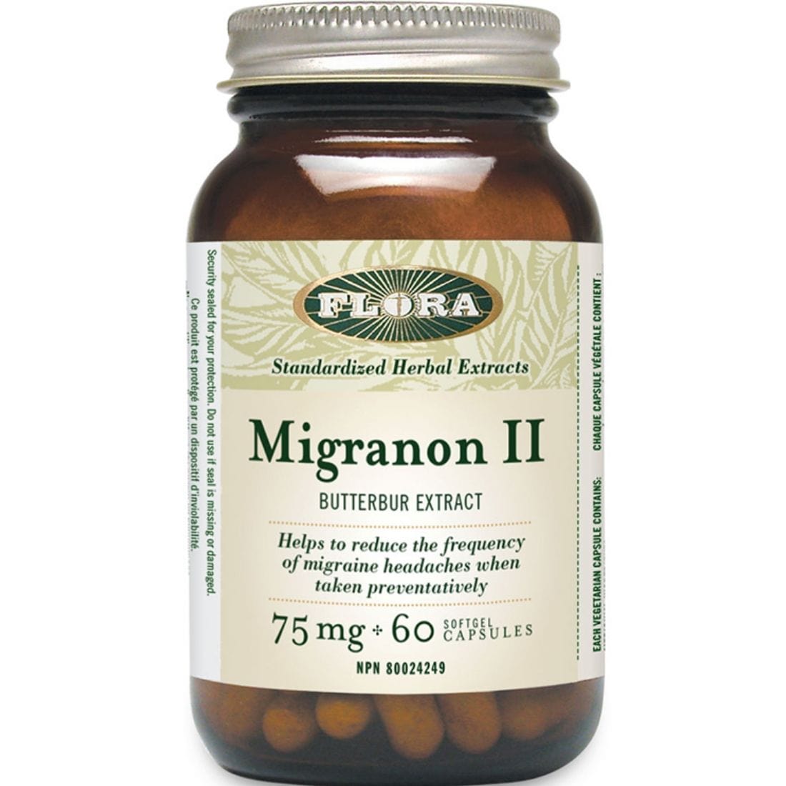 Flora Migranon II Butterbur Extract 75mg (Reduces Headache Frequency), 60 Softgels