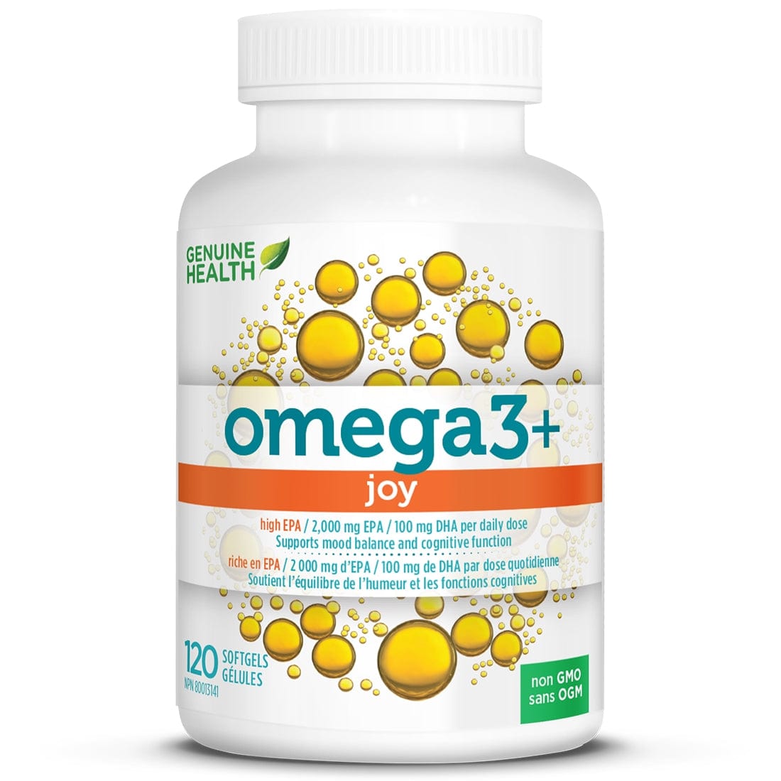 Genuine Health Omega3+ Joy Fish Oil Softgels, Mood Support Fish Oil, Purity Tested, Wild Caught, No Fishy Aftertaste or Odour