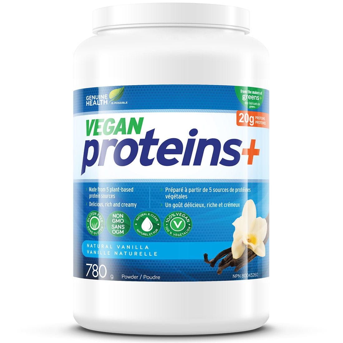 Genuine Health Vegan Proteins+, Non-GMO, Gluten Free Vegan Protein Powder, 780g