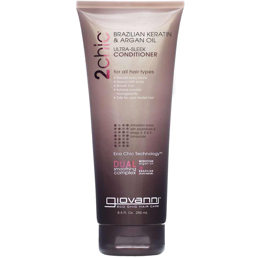 Giovanni Eco Chic Ultra-Sleek Conditioner, Brazilian Keratin & Argan Oil, For All Hair Types, 250ml