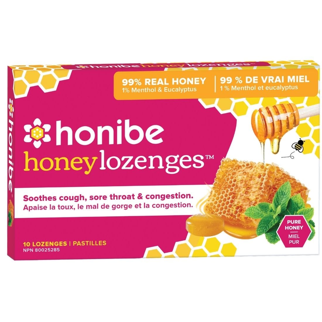 Honibe All Natural Honey Throat Lozenge (Sore Throat, Cough, Cold), 10 Lozenges