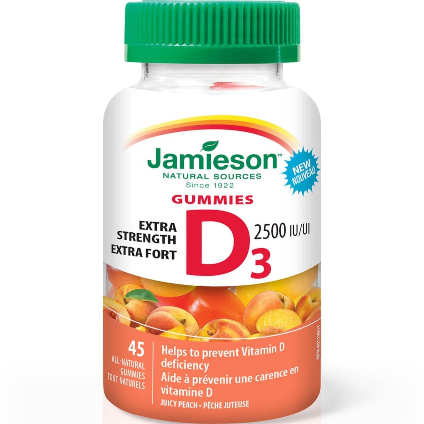 Juicy Peach, 45 Gummies | Jamieson Gummies Vitamin D3 2,500 IU Extra Strength // juicy peach flavour