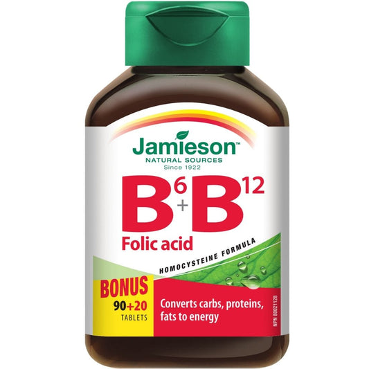 Jamieson Vitamin B6 + B12 + Folic Acid, 90+20 Free Tablets