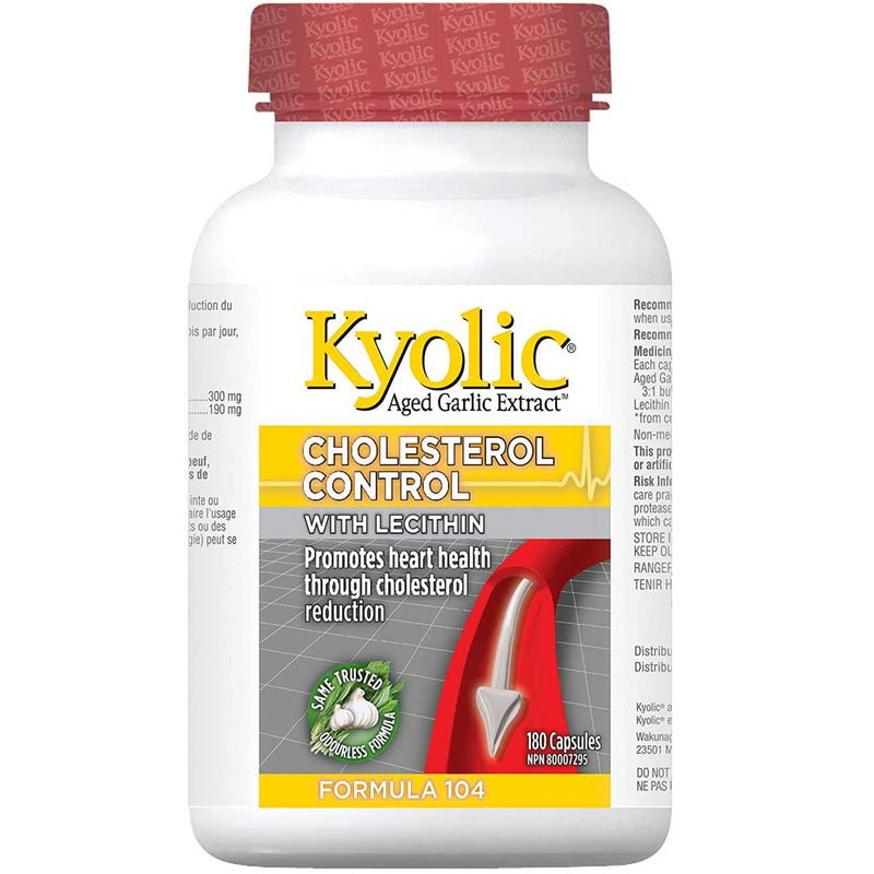 Kyolic Aged Garlic Extract, Cholesterol Control with Lecithin, Formula 104, No After Taste, 90-360 Capsules