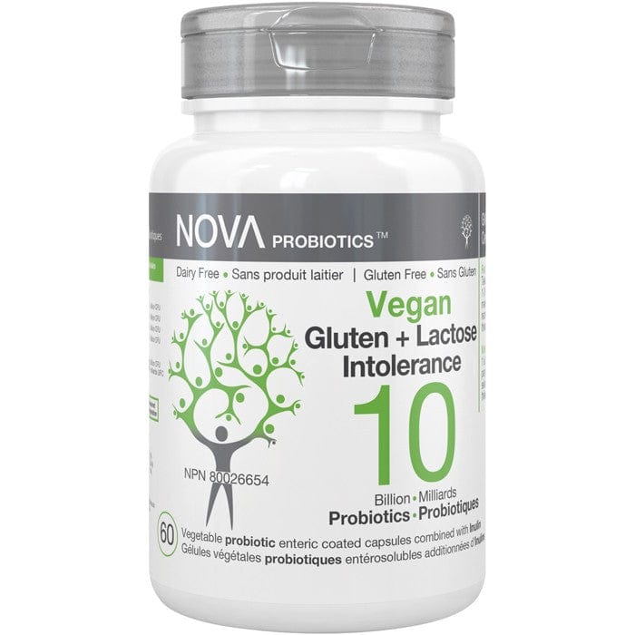 NOVA Vegan Gluten + Lactose Intolerance Probiotic (10 Billion), 60 Capsules