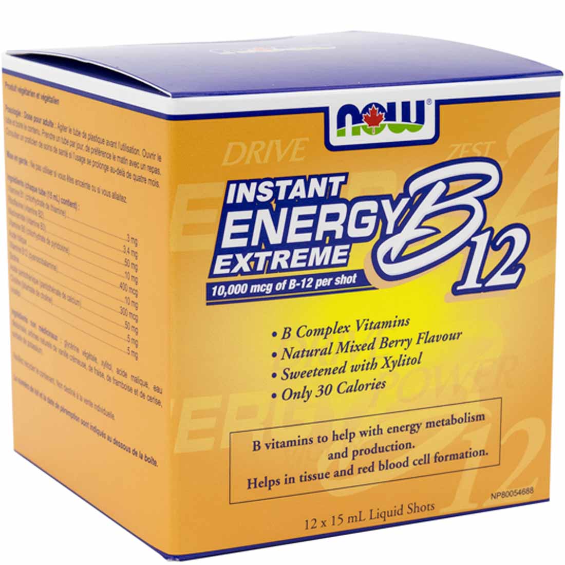 NOW B12 Instant Energy Extreme, 10,000mcg, 12 x 15ml Shots