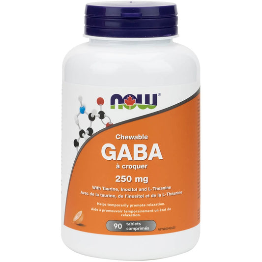 NOW Chewable GABA 250mg with Taurine, Inositol & Theanine, 90 Chewable Tablets
