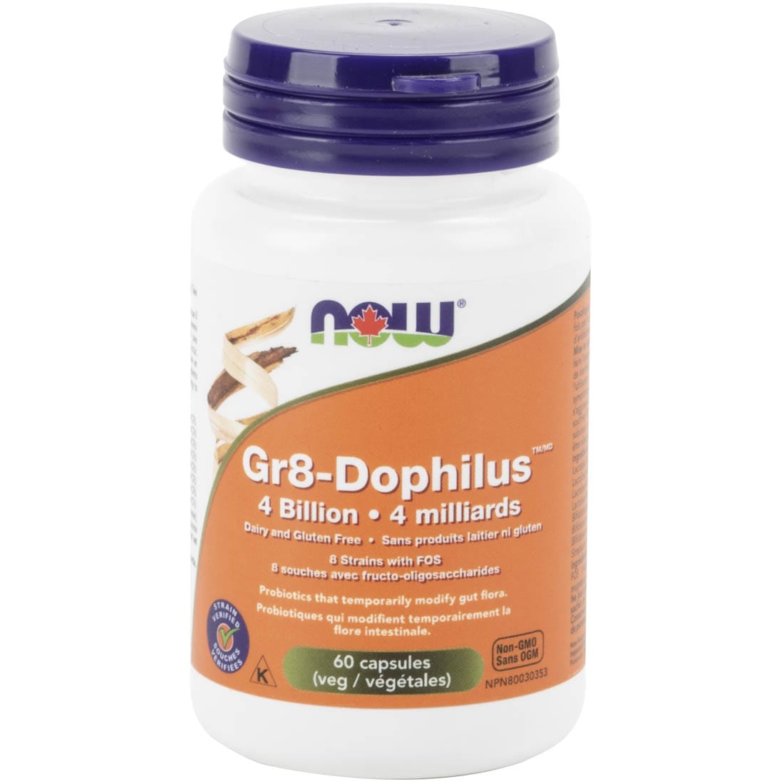 NOW Gr8-Dophilus, 4 Billion, 8 Strains, 60 Enteric Coated VCaps - Store in Fridge
