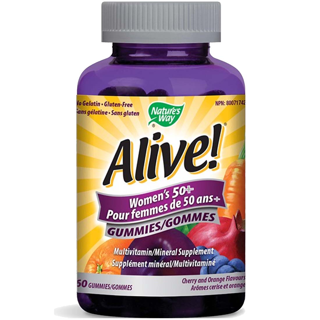 Nature's Way Alive! Women's 50+ Gummies Multivitamin & Mineral Supplement, 60 Gummies (Cherry & Orange)