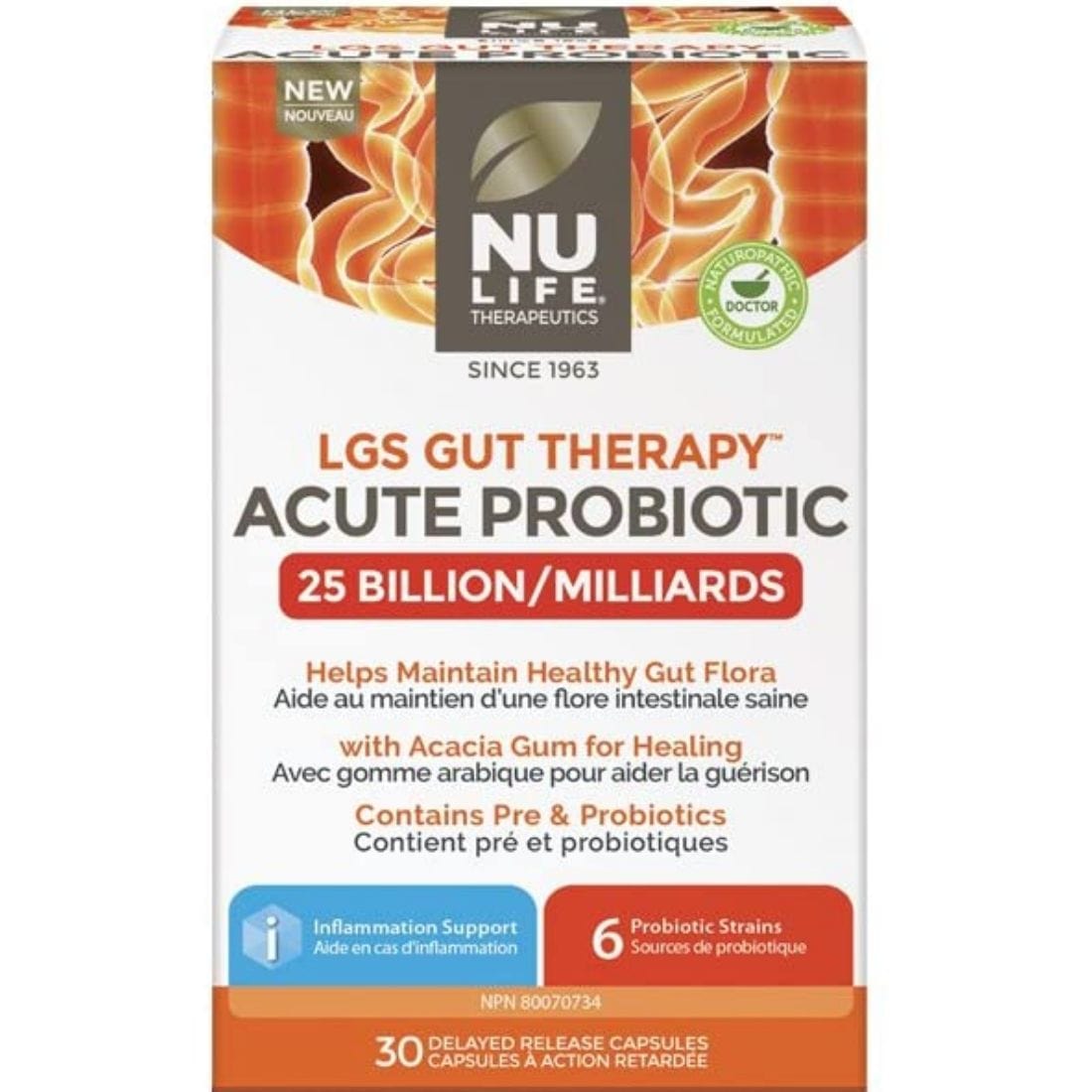Nu-Life LGS Gut Therapy Acute Probiotic 25 Billion CFU, Shelf Stable, 30 Delayed Release Capsules, CLEARANCE 50% Off Expiry 11/24 Final Sale