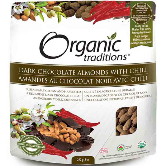 Organic Traditions Almonds with Chili (Dark Chocolate Covered)