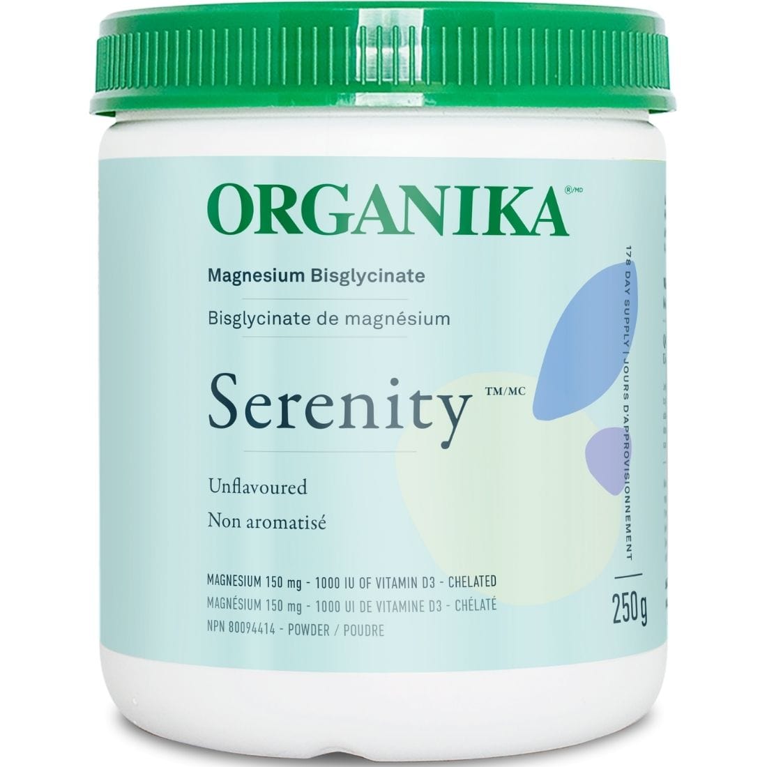 Organika Serenity Magnesium Bisglycinate Powder 150mg with Vitamin D, 250g