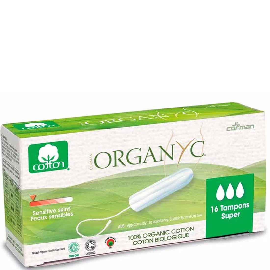 Organ(y)c Applicator Free Tampons, 100% Organic Cotton, 16 Tampons