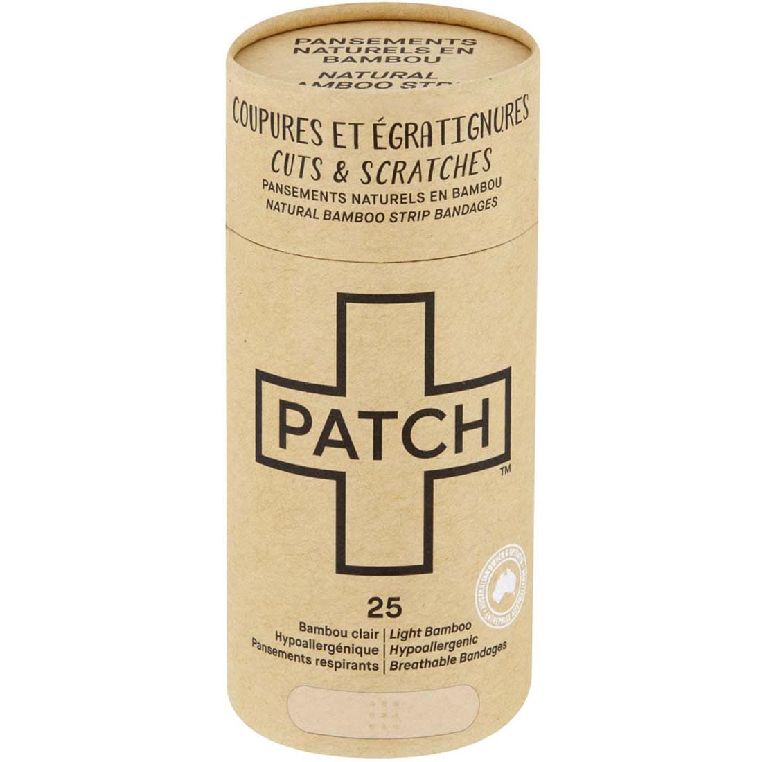 Patch Bamboo Natural Adhesive Bandages, Breathable & Hypoallergenic (Kids and Adults), 25 Pack