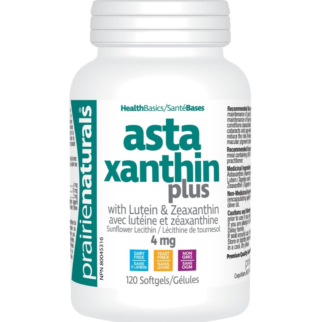 Prairie Naturals Astaxanthin 4mg Softgels Plus with Lutein and Zeaxanthin