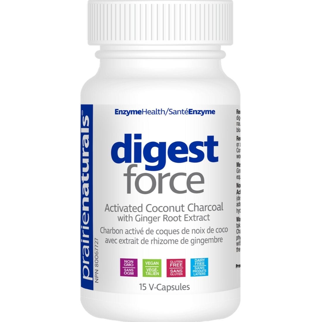 Prairie Naturals Digest Force Activated Charcoal (450mg) with Ginger Root Extract (50mg)