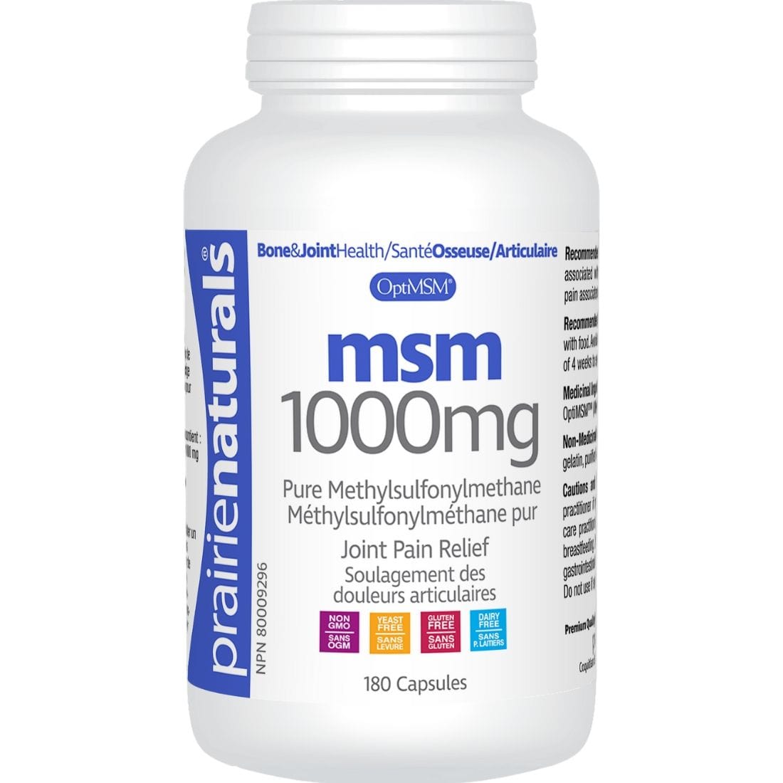 Prairie Naturals OptiMSM MSM 1000mg, 180 Capsules