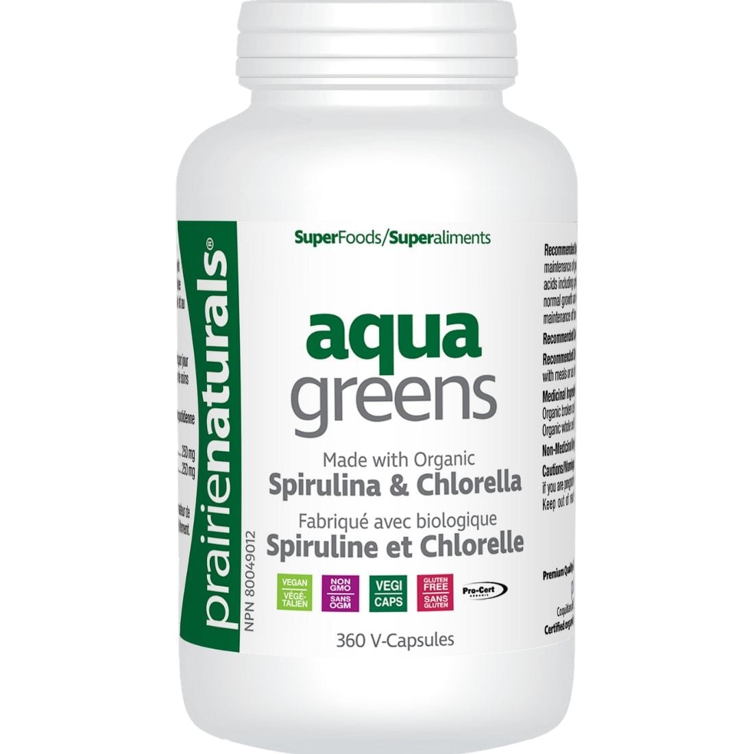 Prairie Naturals Organic Aqua Greens (Spirulina & Chlorella), V-Capsules