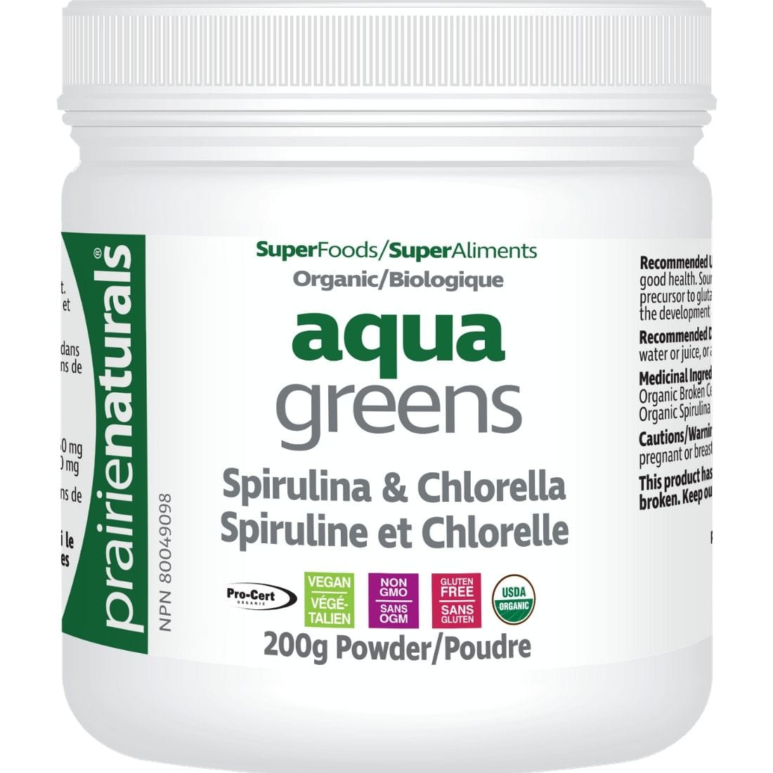 Prairie Naturals Organic Aqua Greens Powder (Spirulina & Chlorella)