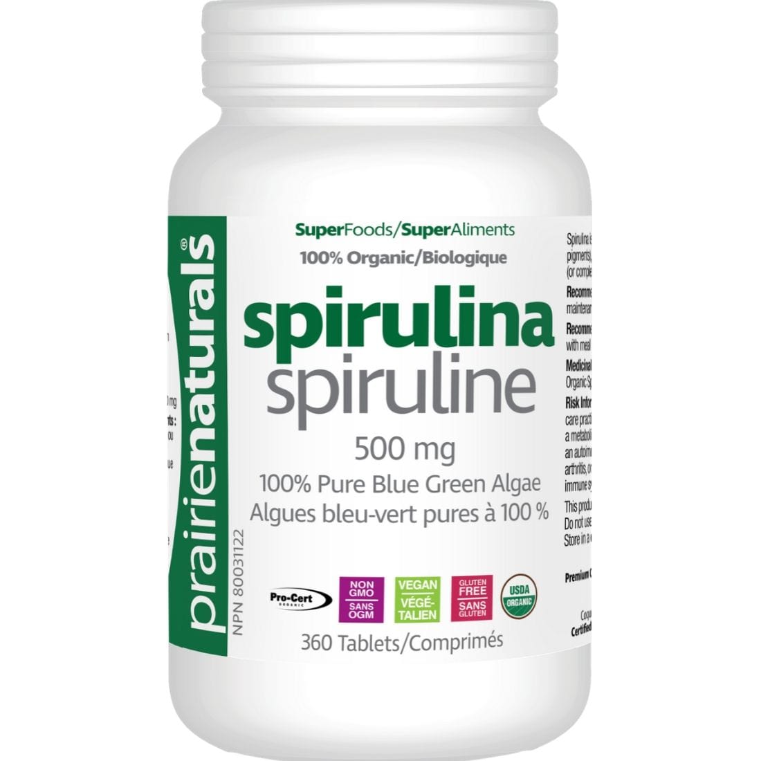 Prairie Naturals Organic Spirulina (Fair-Trade 100% Pure Blue Green Algae)
