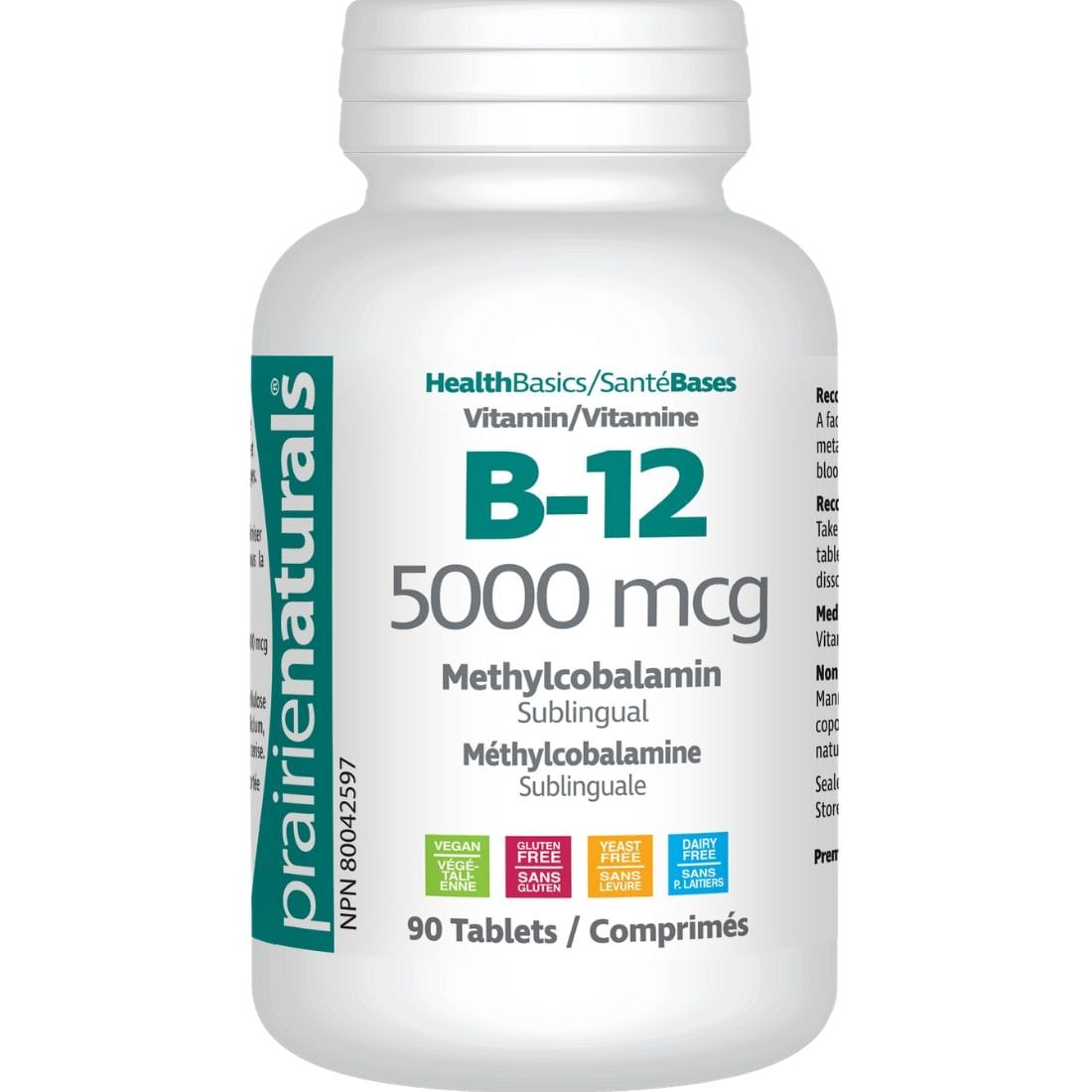 Prairie Naturals Sublingual B12 Methylcobalamin, 5000mcg