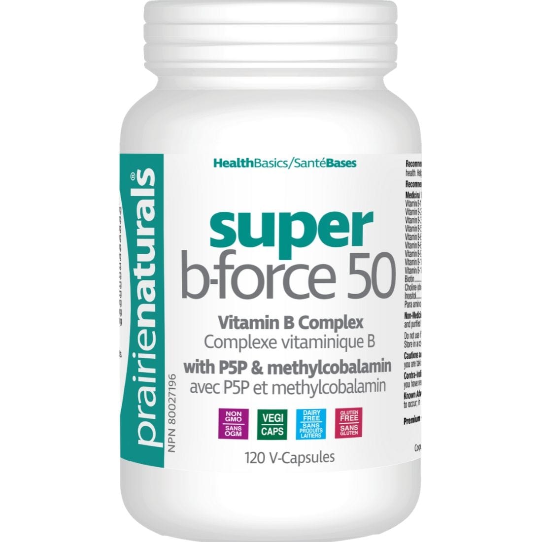 Prairie Naturals Super B-Force 50 with P5P & B12 Methylcobalamin, 140 Capsules BONUS SIZE
