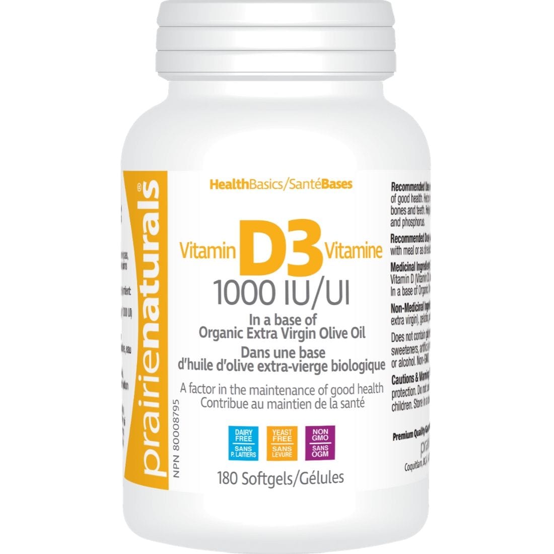 Prairie Naturals Vitamin D 1000IU Softgels in a Base of Organic Olive Oil
