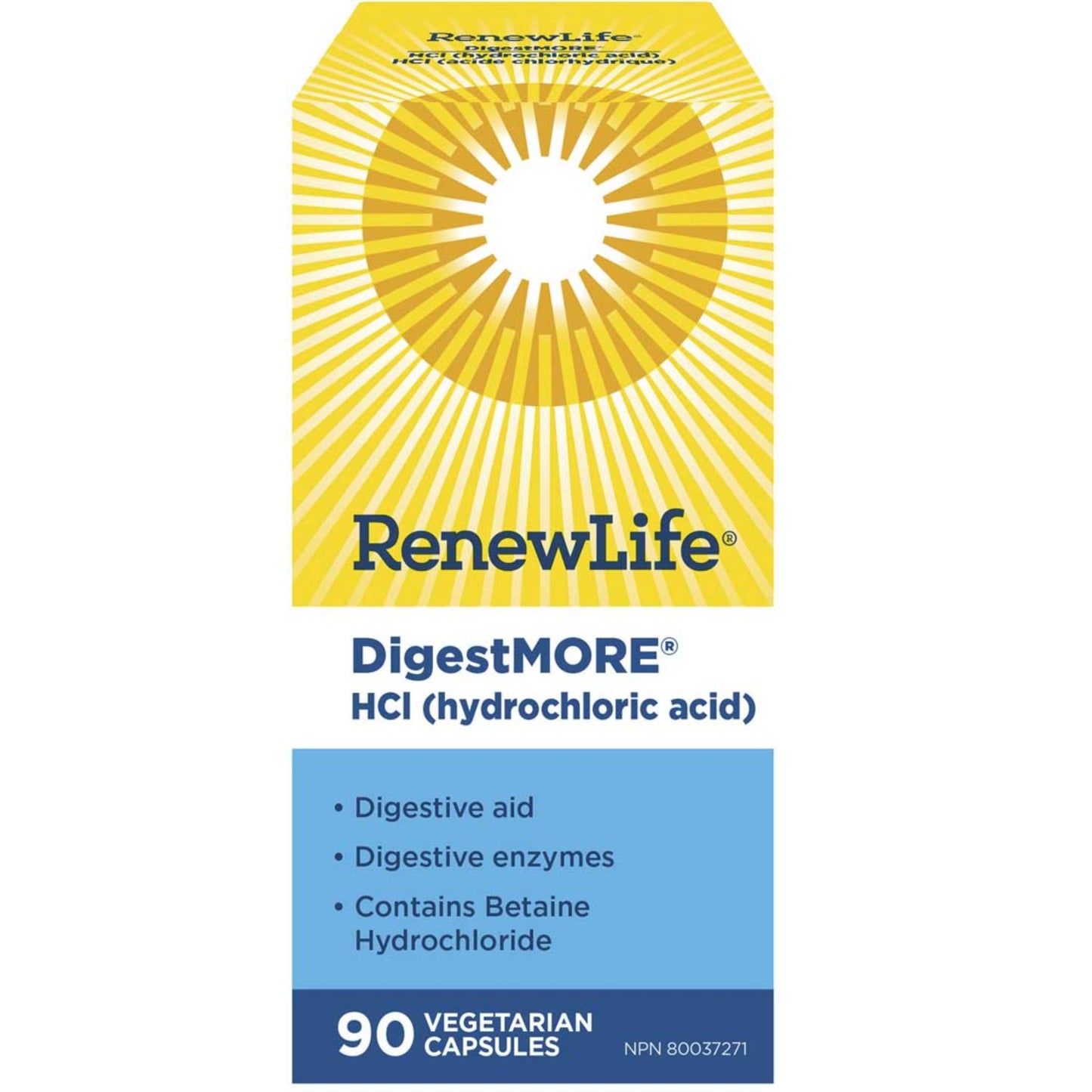 90 Vegetarian Capsules | RenewLife DigestMORE HCI (Hydrochloric acid)