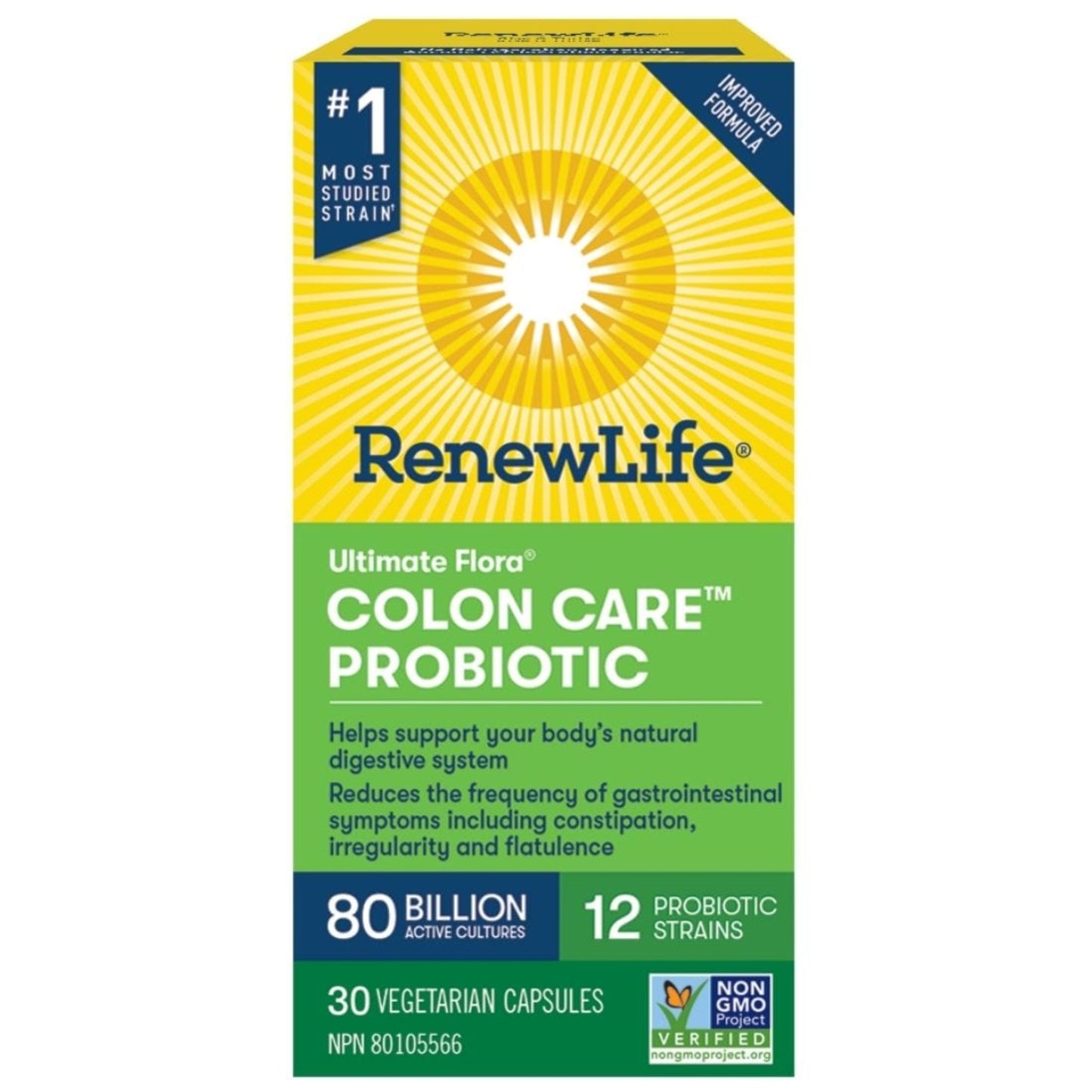 30 Vegetarian Capsules | RenewLife Ultimate Flora Colon Care Probiotic, 80 Billion Active Cultures, 12 Probiotic Strains