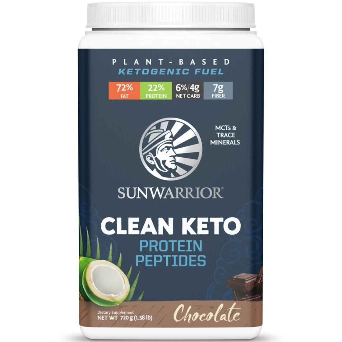 Sun Warrior Clean Keto Protein Peptides with MCTs, Minerals and Fiber, 73% Fat Per Serving, 720g/15 Servings