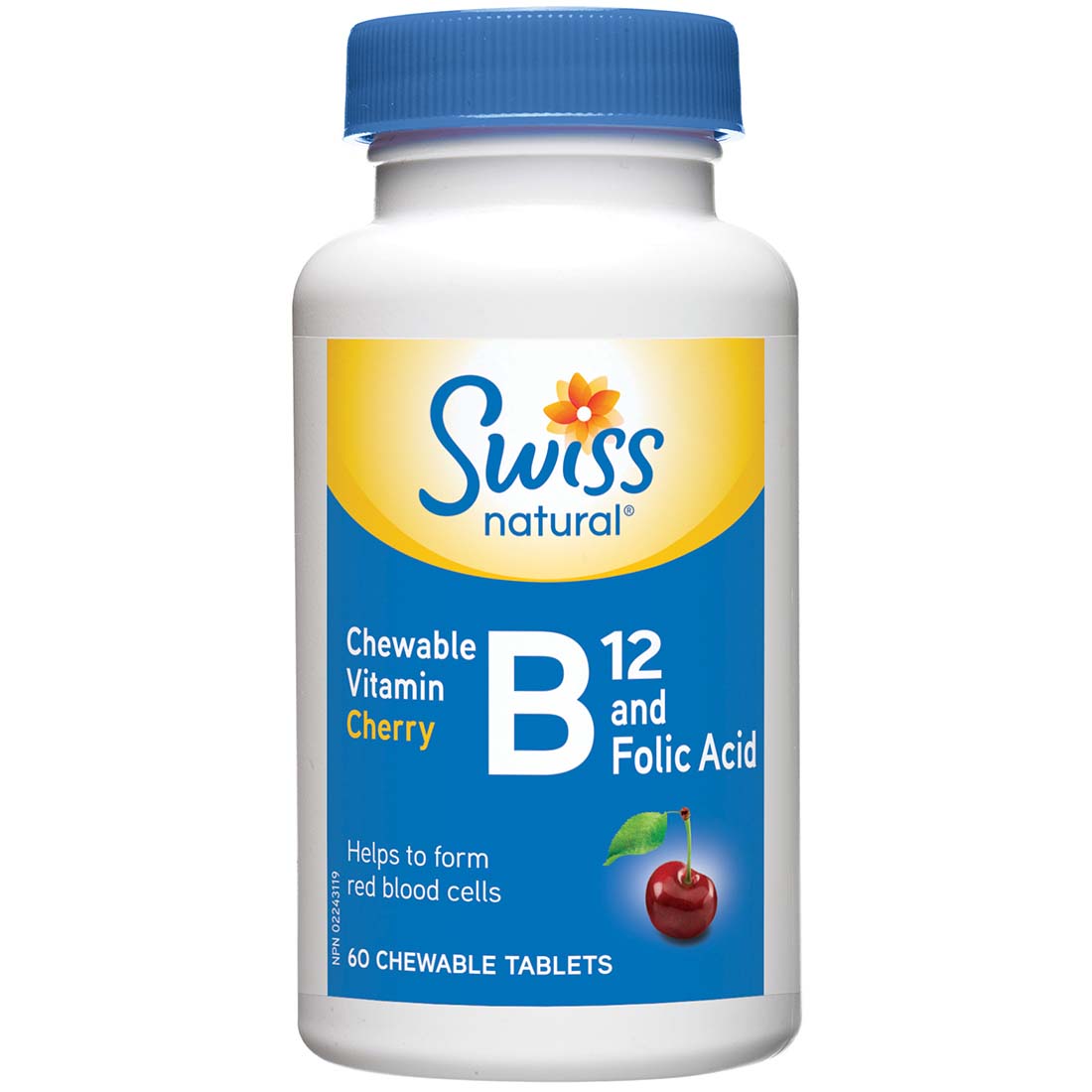 Swiss Natural Vitamin B12 & Folic Acid, 60 Chewable Tablets