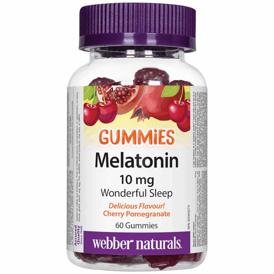 Webber Naturals Melatonin Gummies 10mg, Cherry Pomegranate Flavour, 60 Gummies