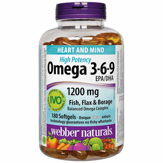 Webber Naturals Omega 3-6-9 Extra Strength 1200mg, 180 Clear Enteric Softgels