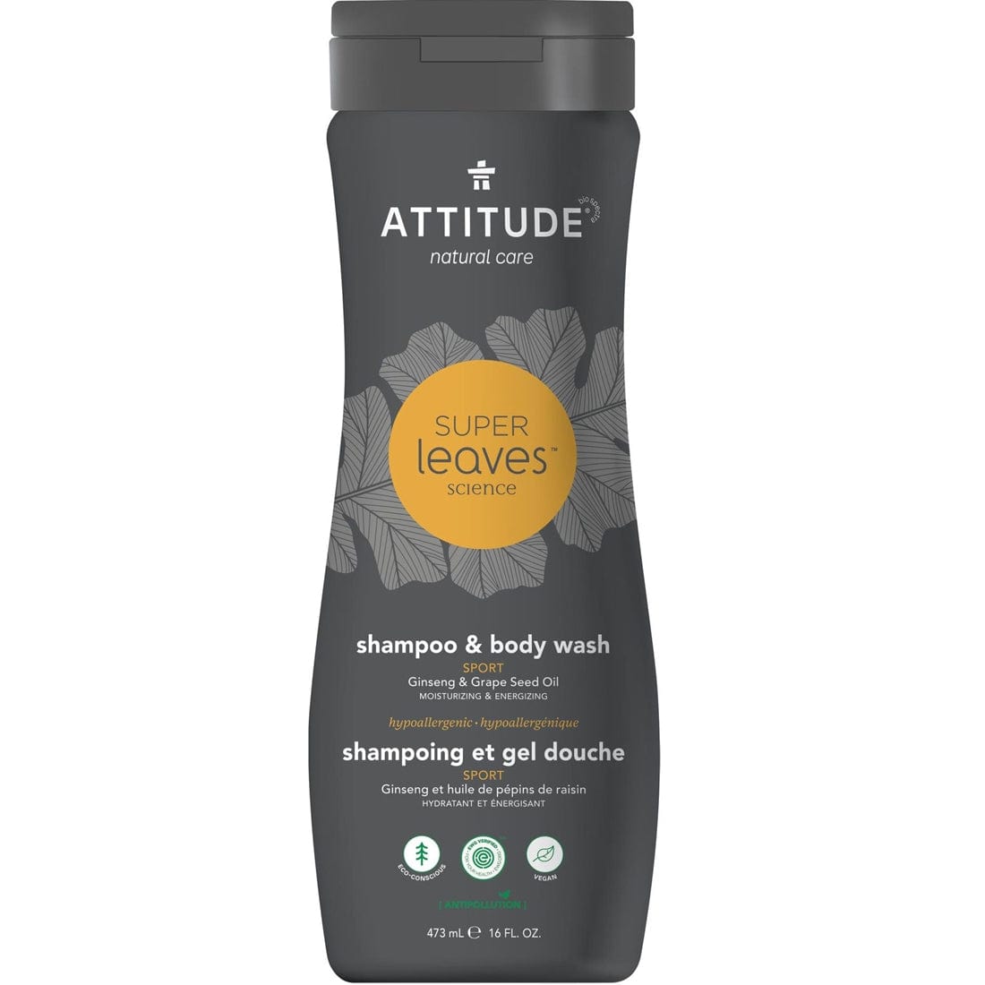 Attitude 2 in 1 Shampoo and Body Wash For Men, Sport, 473ml