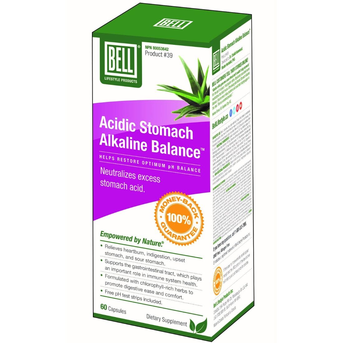 Bell Heartburn Relief, Acidic Stomach Alkaline Balance #39, 60 Capsules
