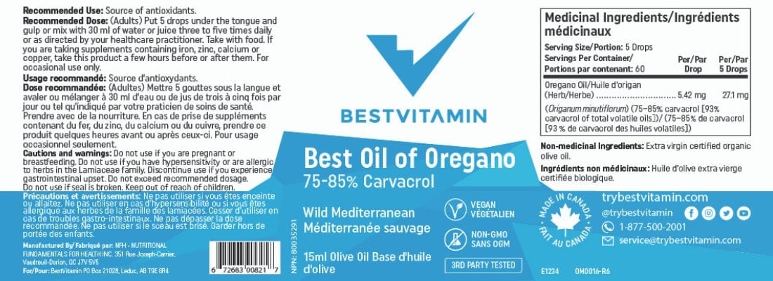 BestVitamin Best Oil of Oregano, 93% carvacrol, Antiseptic & anti-inflammatory, 15ml