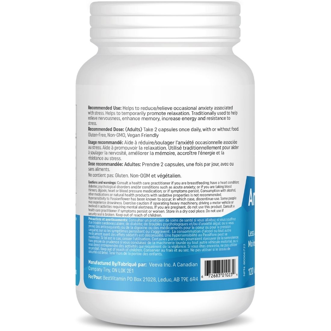 BestVitamin Anxiety Formula, Less Anxiety in 15 Days Guaranteed, 120 Capsules, 50% Off Final Sale, Expiry 06/24