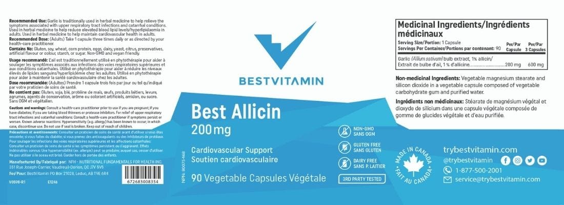 BestVitamin Best Allicin 200mg, Non-GMO, 90 Vegetable Capsules