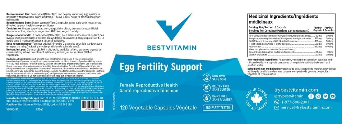 BestVitamin Best Egg Fertility Support, Helps improve egg quality & live birth rates, 120 Vegetable Capsules