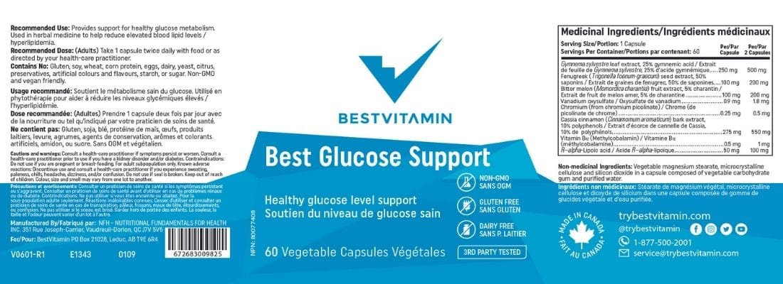 BestVitamin Best Glucose Support, Supports healthy glucose metabolism, 60 Vegetable Capsules