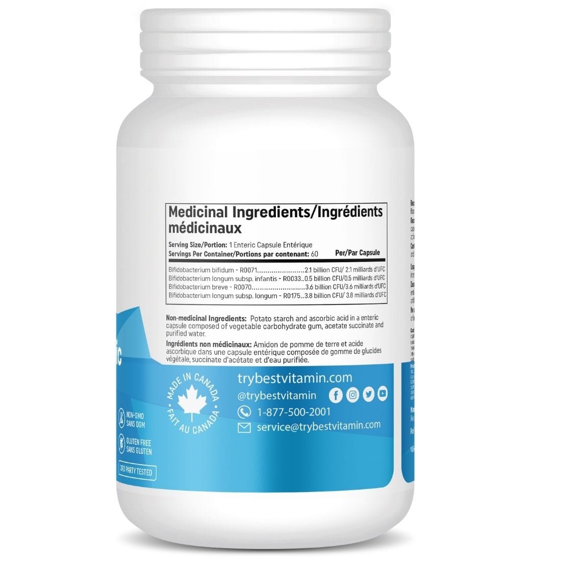 BestVitamin Best Gut Probiotic, 10 Billion, 4 Unique Bifido Probiotic Strains, 60 Vegetable Capsules