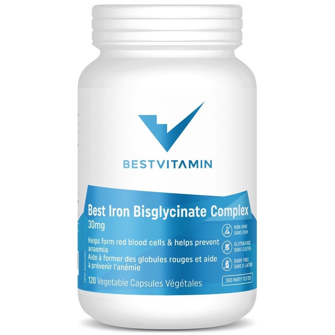 BestVitamin Best Iron Bisglycinate Complex, 30mg Iron, Enhanced bioavailability