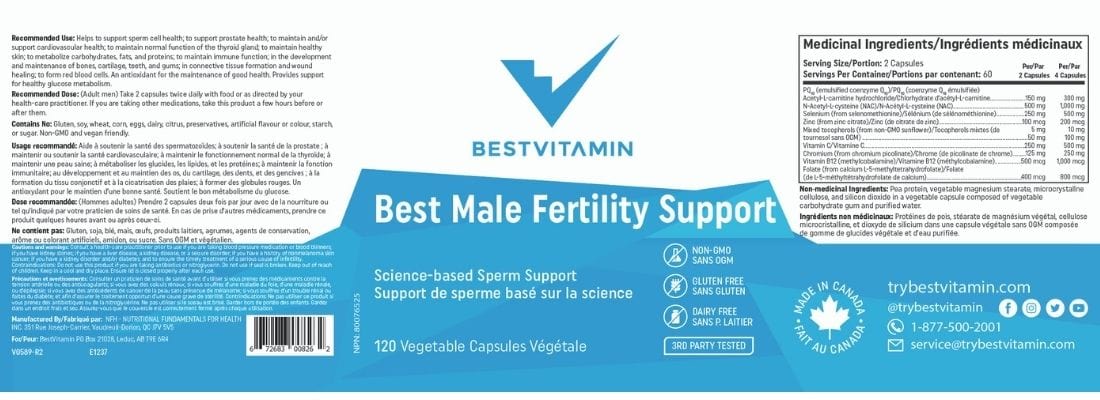 BestVitamin Best Male Fertility Support, Improve Sperm Cell Health, 120 Vegetable Capsules