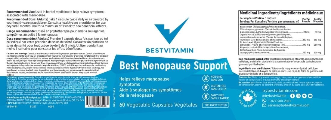 Bestvitamin Best Menopause Support, Helps reduce severity of hot flashes, improves sleep & mental wellbeing, 60 Capsules