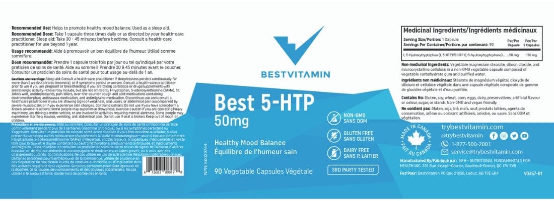 BestVitamin Best 5-HTP 50mg, 90 Vegetable Capsules