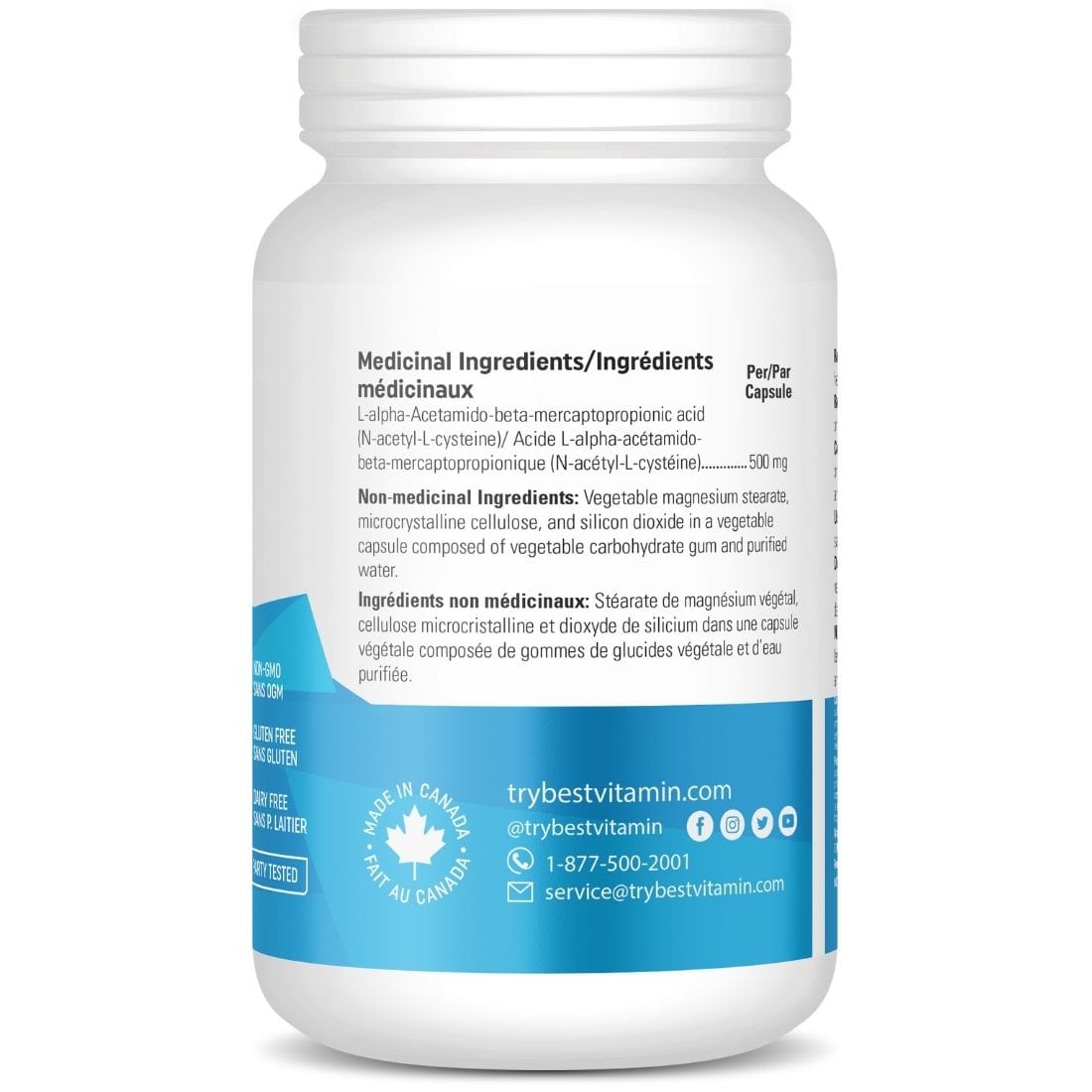 BestVitamin Best NAC 500mg, N-Acetyl Cysteine, Gluten-Free, Non-GMO, 90 Vegetable Capsules