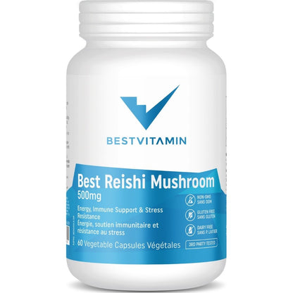 Bestvitamin Best Reishi Mushroom 500mg, Supports energy, immune function, resistance to stress