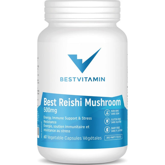 Bestvitamin Best Reishi Mushroom 500mg, Supports energy, immune function, resistance to stress